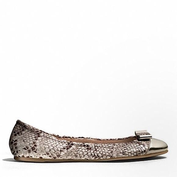 Coach 9 Demi Ballet Flats Snakeskin Patent Leather Toe Cap Slip-On Foldable Bow - Picture 8 of 8